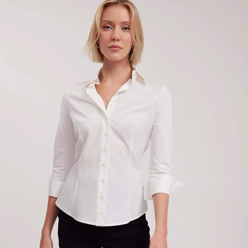 Anne Fontaine White 3/4 Sleeve T-Blouse With Swallow Cuffs Connie Shirt